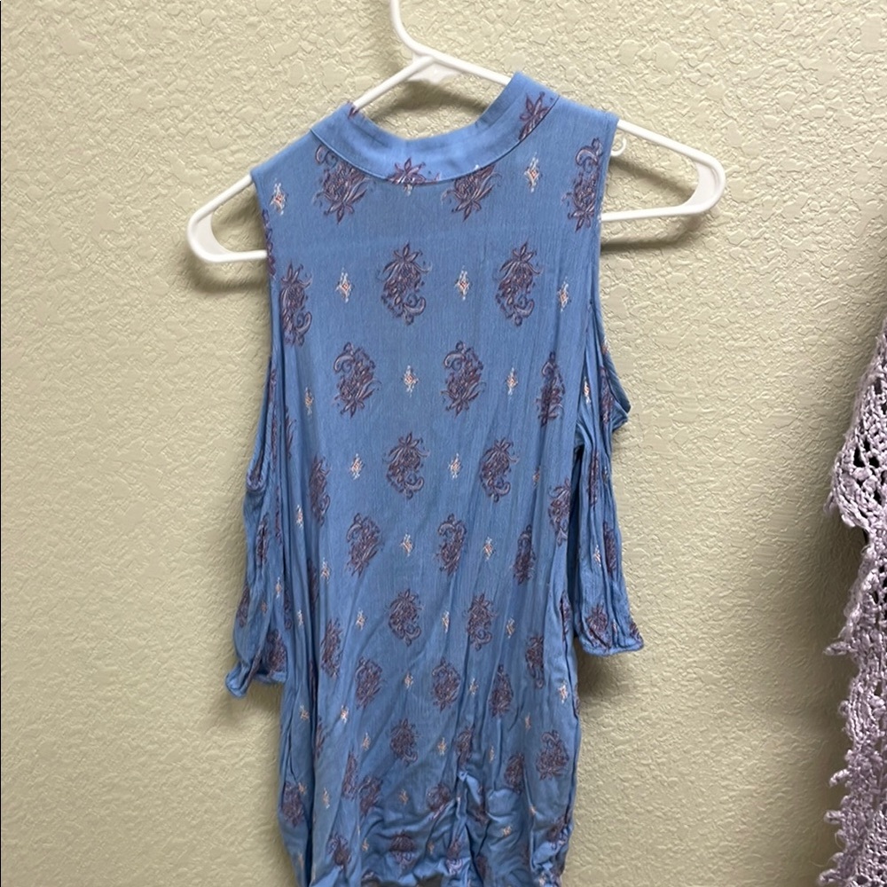 Blue Sleeveless Cut Out Tank Top